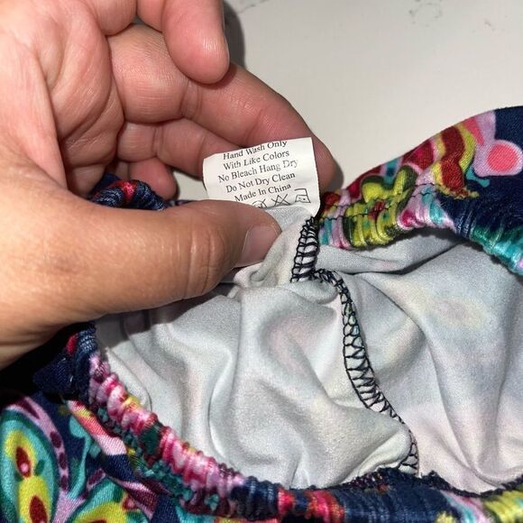 Boutique Brand Navy Bright Floral Ruffle Bottom Pants - Size 6-12 months - Picture 2 of 4